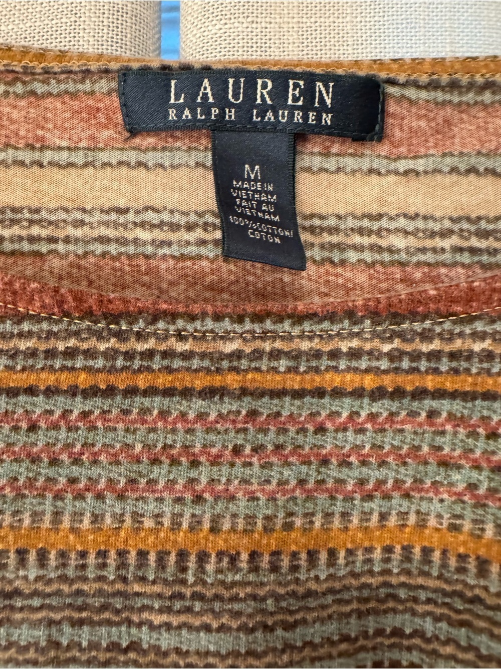 Ralph Lauren Striped Mustard & Rust Tie-Hem Women's Top - Picture 2 of 3